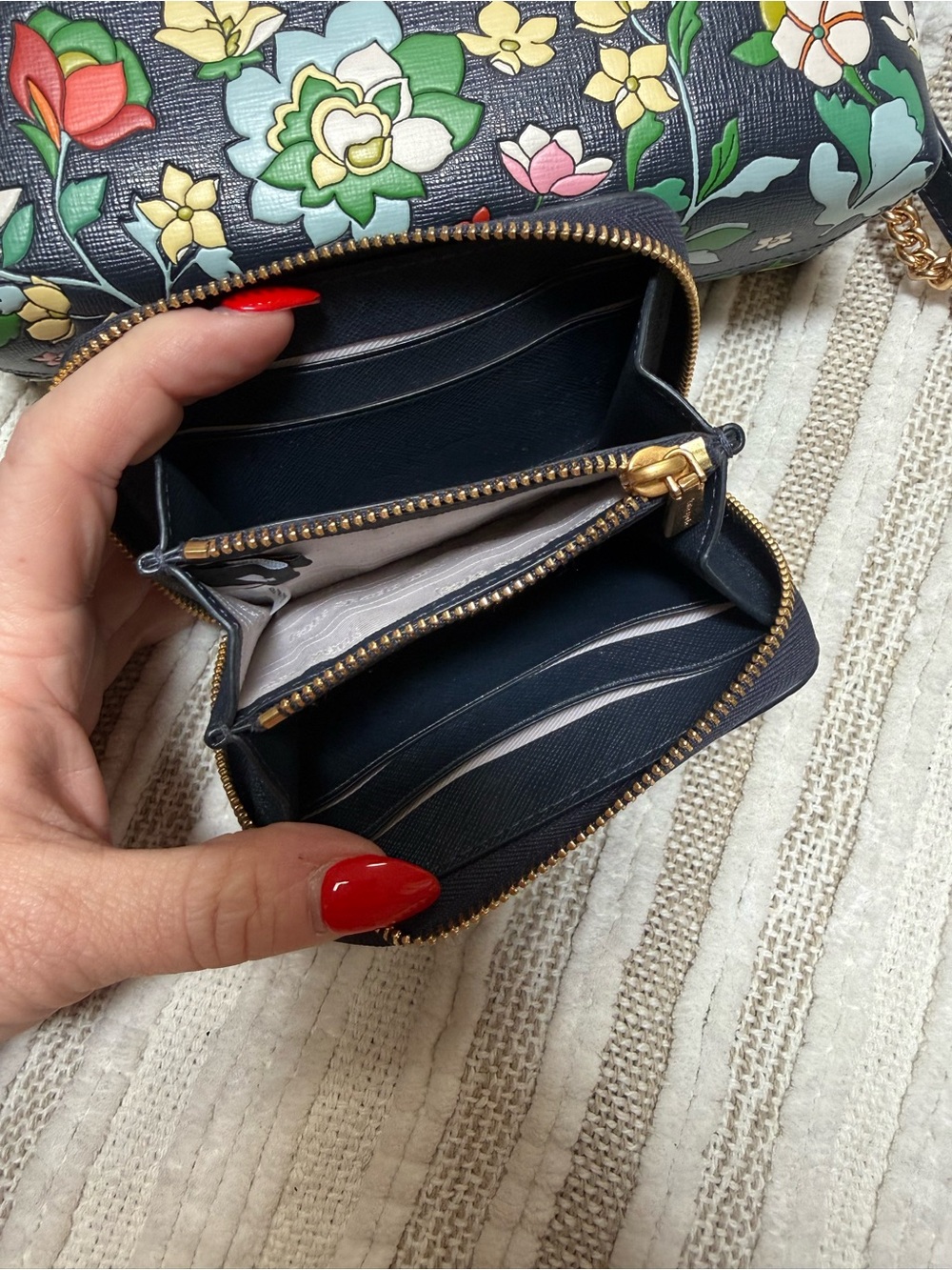 kate spade Navy Floral Dome Crossbody and wallet with Flowers and Gold Hardware - Picture 5 of 8